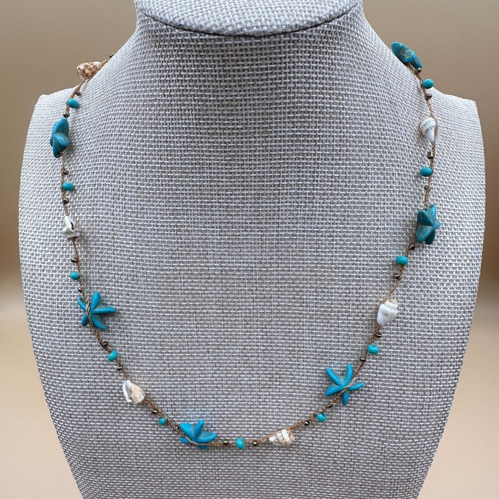 Turquoise Starfish Seashell Bead Necklace Boho Beach Coastal Resort Y2K Gift